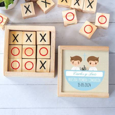 Juego 3 en raya personalizado con grabación "Gemelos" Detalles invitados comunión - Juegos personalizados de comunión