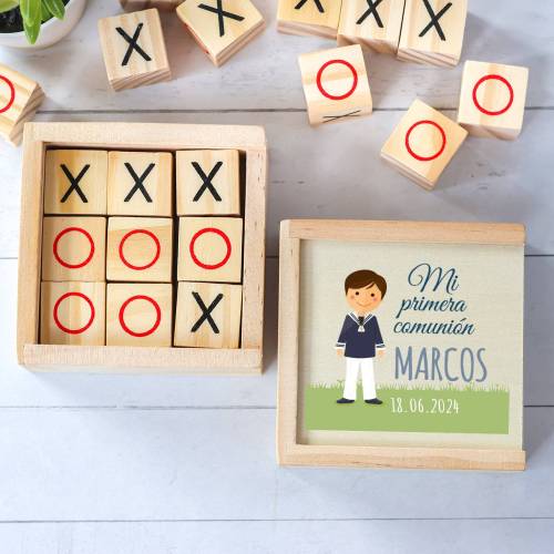 Juego 3 en raya personalizado con grabación "Marcos" Detalles invitados comunión - Juegos personalizados de comunión