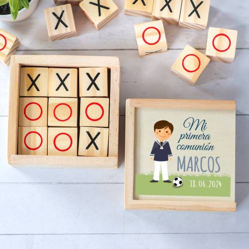 Juego 3 en raya personalizado con grabación "Marcos Fútbol" Detalles invitados comunión - Juegos personalizados de comunión