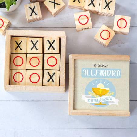 Juego 3 en raya personalizado con grabación "Alejandro" Detalles invitados comunión - Juegos personalizados de comunión