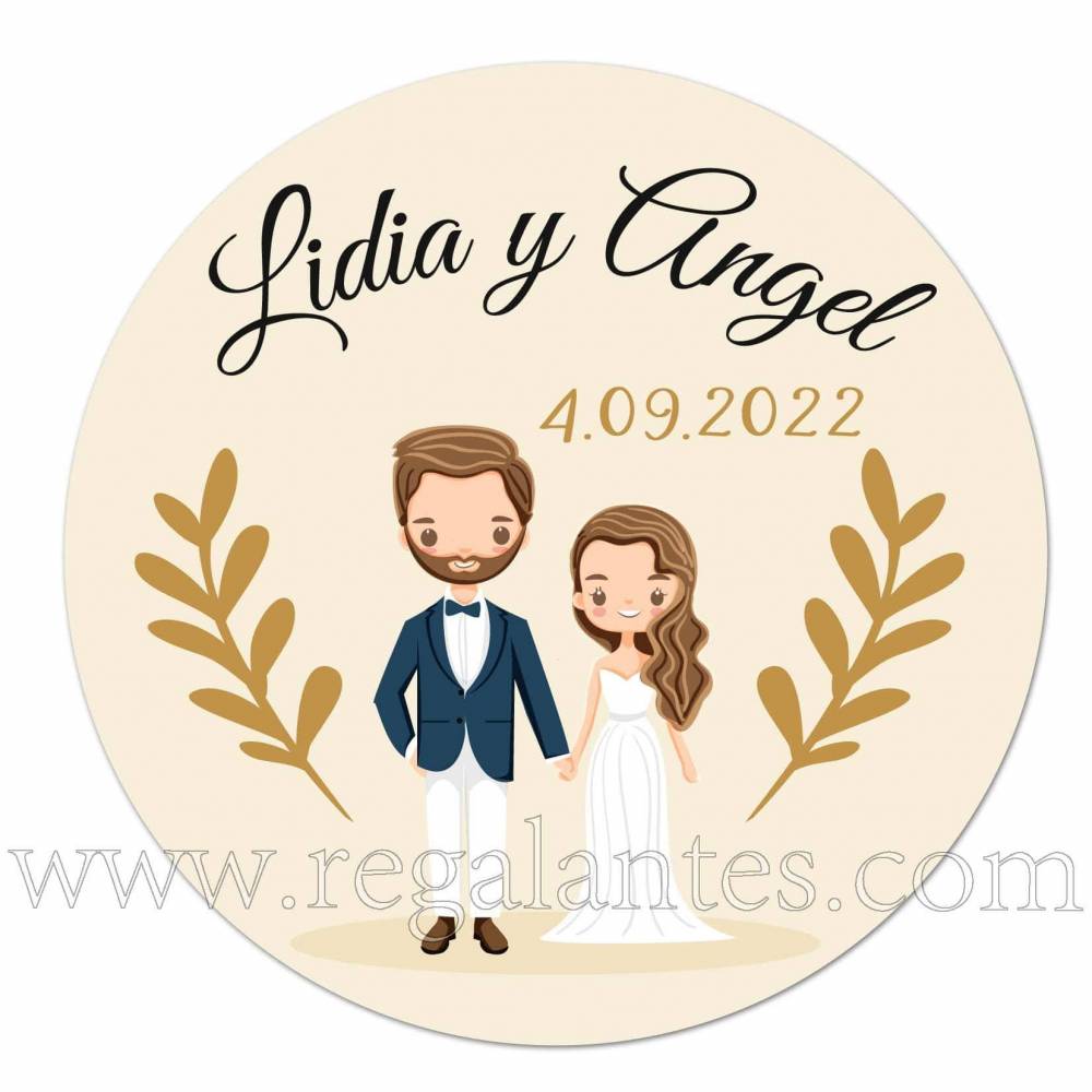 Pegatinas personalizadas para bodas con dibujo de novios - Pegatinas Y Etiquetas Personalizadas boda