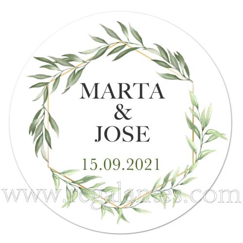 Pegatinas personalizadas para bodas con diseño de hojas en verde - Pegatinas Y Etiquetas Personalizadas boda