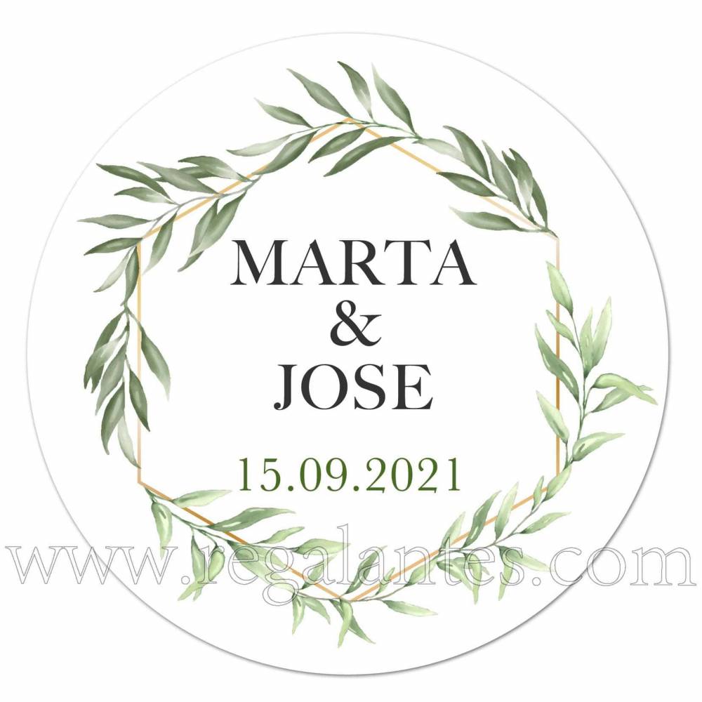 Pegatinas personalizadas para bodas con diseño de hojas en verde - Pegatinas Y Etiquetas Personalizadas boda
