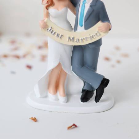 Figura para Tarta de Boda “Just Married” de 17 cm, Muñecos de Novios Originales para Decoración de Pastel - Figuras tarta