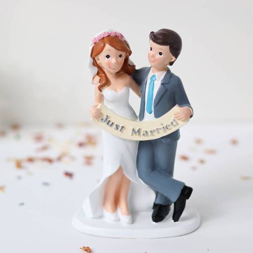 Figura para Tarta de Boda “Just Married” de 17 cm, Muñecos de Novios Originales para Decoración de Pastel - Figuras tarta