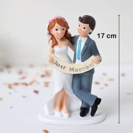 Figura para Tarta de Boda “Just Married” de 17 cm, Muñecos de Novios Originales para Decoración de Pastel - Figuras tarta