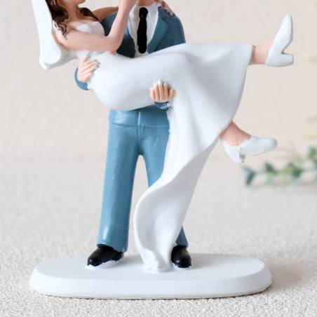 Figura Novios para Tarta de Boda, Diseño Divertido con Novio Cargando a la Novia, 17 cm - Figuras tarta