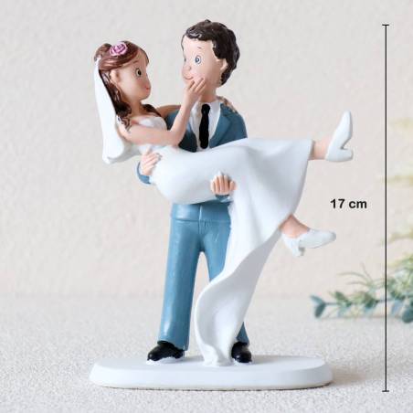 Figura Novios para Tarta de Boda, Diseño Divertido con Novio Cargando a la Novia, 17 cm - Figuras tarta