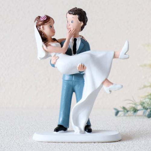 Figura Novios para Tarta de Boda, Diseño Divertido con Novio Cargando a la Novia, 17 cm - Figuras tarta