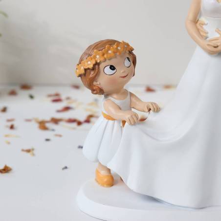 Figura Novios con Hija para Tarta de Boda, Decoración Original 21,5 cm, Detalle Emotivo para Novios - Figuras tarta