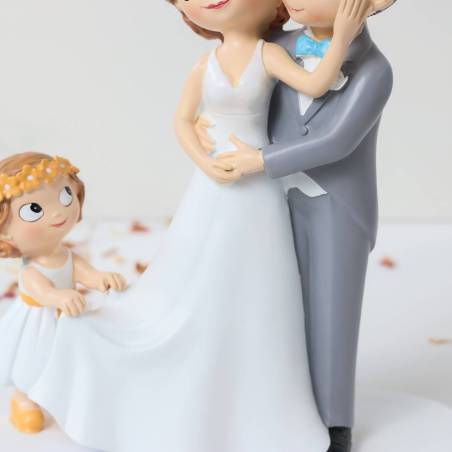 Figura Novios con Hija para Tarta de Boda, Decoración Original 21,5 cm, Detalle Emotivo para Novios - Figuras tarta
