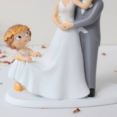 Figura Novios con Hija para Tarta de Boda, Decoración Original 21,5 cm, Detalle Emotivo para Novios - Figuras tarta