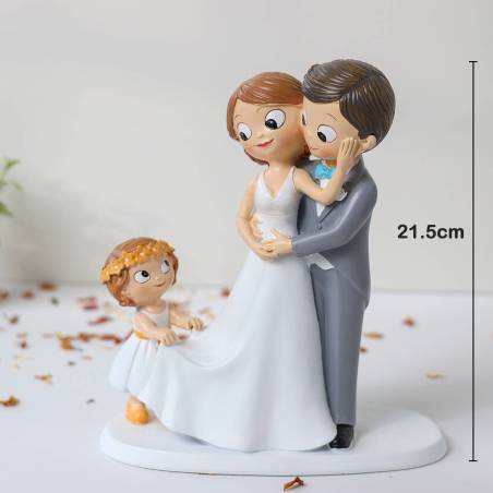 Figura Novios con Hija para Tarta de Boda, Decoración Original 21,5 cm, Detalle Emotivo para Novios - Figuras tarta