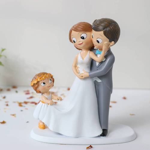 Figura Novios con Hija para Tarta de Boda, Decoración Original 21,5 cm, Detalle Emotivo para Novios - Figuras tarta