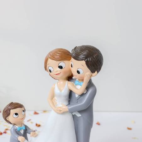 Figura Novios con Niño para Tarta de Boda, Muñecos Decorativos 21,5 cm - Figuras tarta