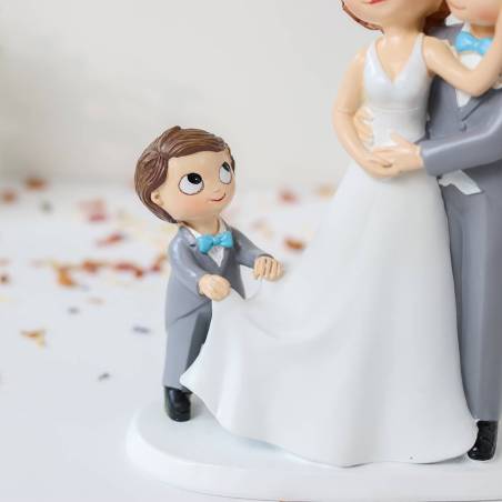 Figura Novios con Niño para Tarta de Boda, Muñecos Decorativos 21,5 cm - Figuras tarta