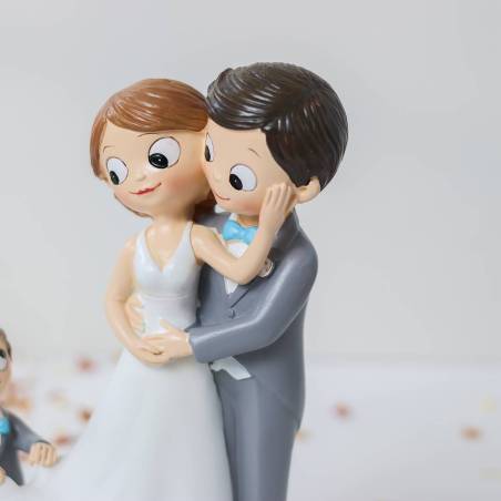 Figura Novios con Niño para Tarta de Boda, Muñecos Decorativos 21,5 cm - Figuras tarta