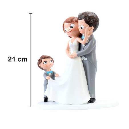 Figura Novios con Niño para Tarta de Boda, Muñecos Decorativos 21,5 cm - Figuras tarta