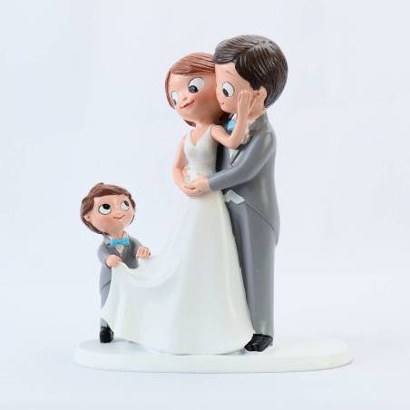 Figura Novios con Niño para Tarta de Boda, Muñecos Decorativos 21,5 cm - Figuras tarta