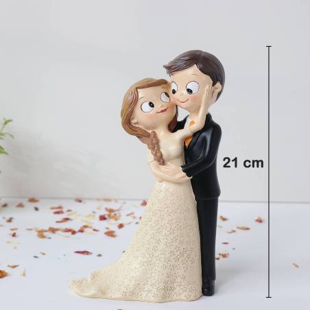 Figura Novios Boda Abrazados, Estilo Divertido, 21 cm, Decoración Tarta de Boda - Figuras tarta