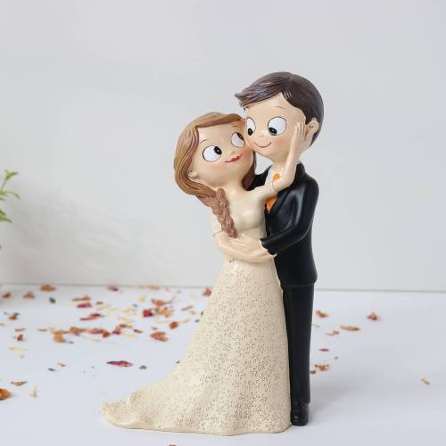 Figura Novios Boda Abrazados, Estilo Divertido, 21 cm, Decoración Tarta de Boda - Figuras tarta