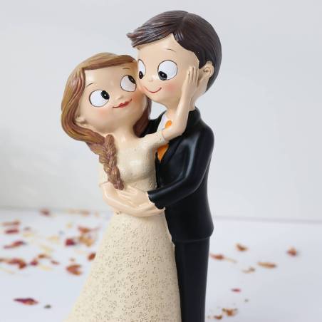 Figura Novios Boda Abrazados, Estilo Divertido, 21 cm, Decoración Tarta de Boda - Figuras tarta