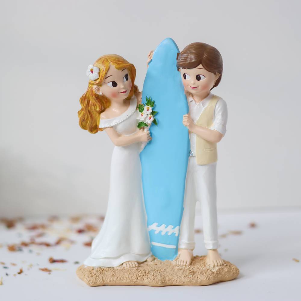 Figura Tarta Boda con Tabla de Surf, 18 cm, Muñecos Originales para Pastel de Novios - Figuras tarta