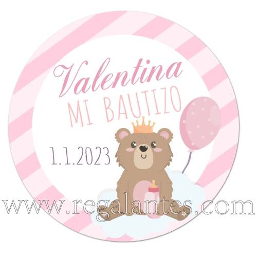 Pegatinas personalizadas con osito para bautizos de niña - Pegatinas Y Etiquetas Personalizadas Bautizo