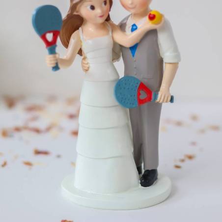 Figura Novios Jugando al Pádel, Muñecos Tarta de Boda Deporte, 18,5cm - Figuras tarta