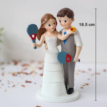 Figura Novios Jugando al Pádel, Muñecos Tarta de Boda Deporte, 18,5cm - Figuras tarta