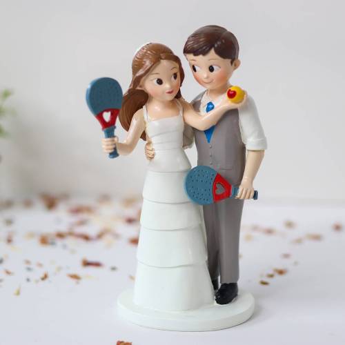 Figura Novios Jugando al Pádel, Muñecos Tarta de Boda Deporte, 18,5cm - Figuras tarta