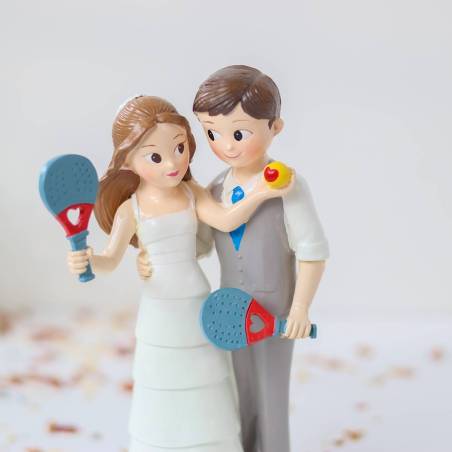Figura Novios Jugando al Pádel, Muñecos Tarta de Boda Deporte, 18,5cm - Figuras tarta
