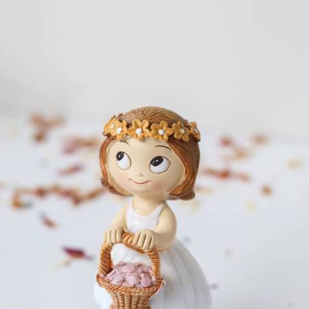 Figura Niña con Cesta de Pétalos, 11 cm, Decoración para Tarta de Boda - Figuras tarta