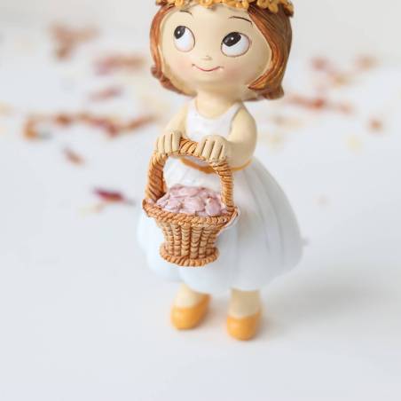 Figura Niña con Cesta de Pétalos, 11 cm, Decoración para Tarta de Boda - Figuras tarta