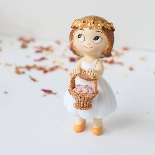 Figura Niña con Cesta de Pétalos, 11 cm, Decoración para Tarta de Boda - Figuras tarta