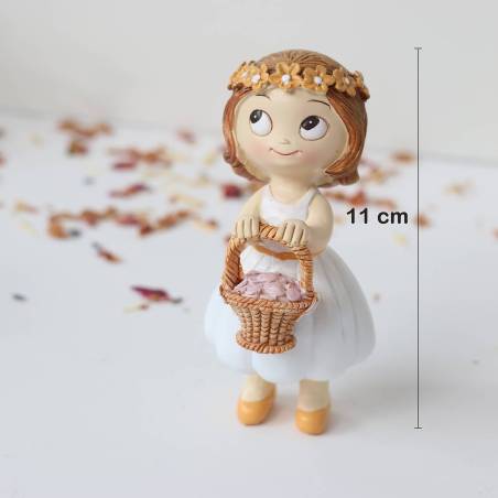 Figura Niña con Cesta de Pétalos, 11 cm, Decoración para Tarta de Boda - Figuras tarta