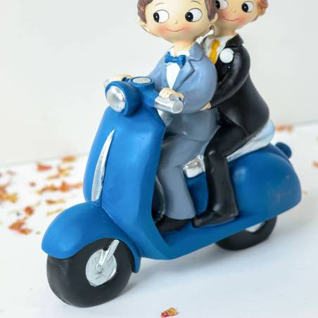 Figura Novios en Moto para Tarta de Boda, Pareja Gay, Decoración Original 17 cm - Figuras tarta