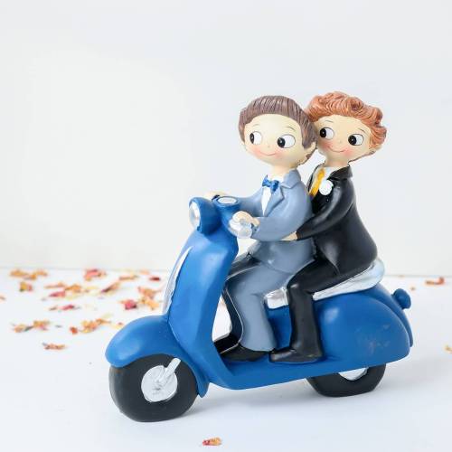 Figura Novios en Moto para Tarta de Boda, Pareja Gay, Decoración Original 17 cm - Figuras tarta