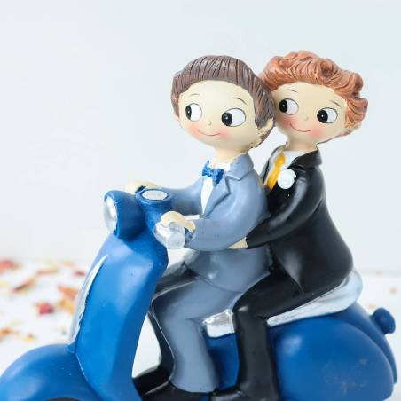 Figura Novios en Moto para Tarta de Boda, Pareja Gay, Decoración Original 17 cm - Figuras tarta