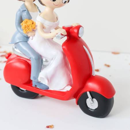 Figura Novias en Moto Roja, Muñeca Tarta Boda Original 17 cm - Figuras tarta