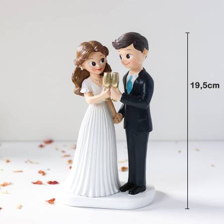 Figura Novios Tarta Boda con Copas Doradas, 19,5 cm, Adorno Tarta Pastel - Figuras tarta