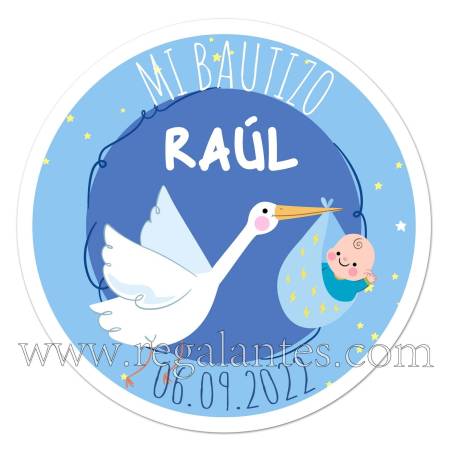 Pegatina personalizada para bautizos de niños con cigüeña - Pegatinas Y Etiquetas Personalizadas Bautizo