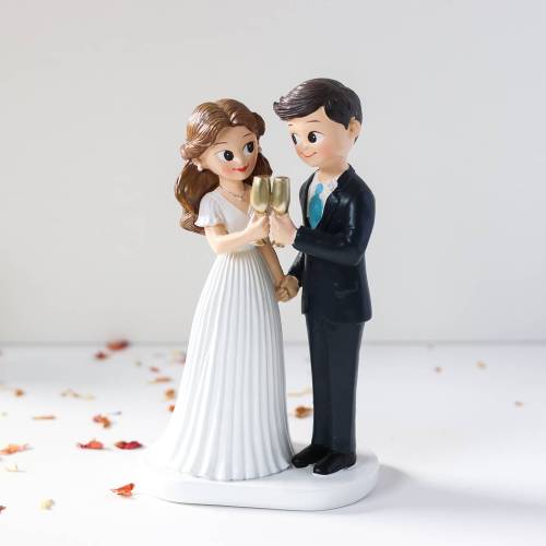 Figura Novios Tarta Boda con Copas Doradas, 19,5 cm, Adorno Tarta Pastel - Figuras tarta