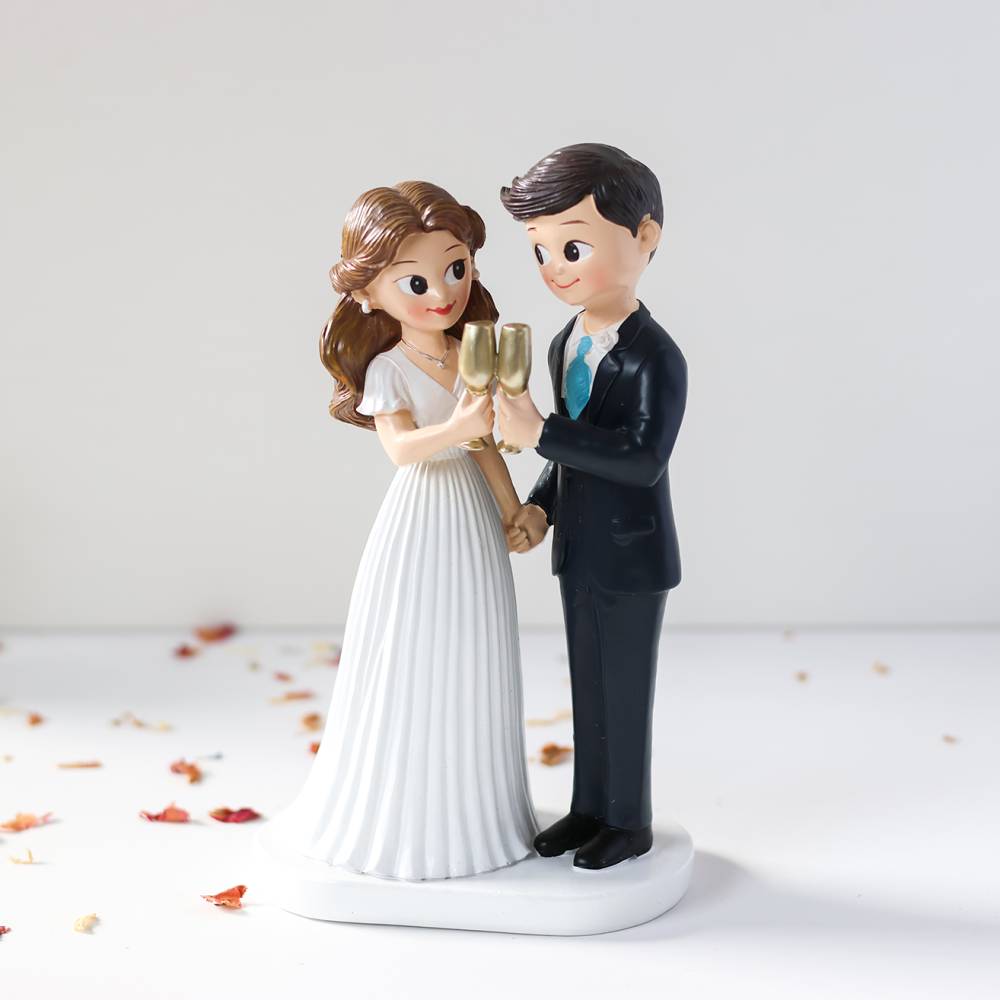 Figura Novios Tarta Boda con Copas Doradas, 19,5 cm, Adorno Tarta Pastel - Figuras tarta