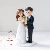 Figura Novios Tarta Boda con Copas Doradas, 19,5 cm, Adorno Tarta Pastel - Figuras tarta