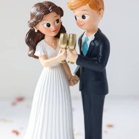 Figura Novios Tarta Boda con Copas Doradas, Novio rubio, 19,5 cm, Adorno Tarta Pastel - Figuras tarta