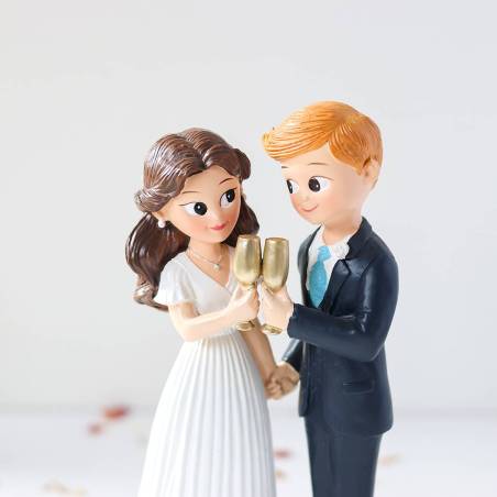 Figura Novios Tarta Boda con Copas Doradas, Novio rubio, 19,5 cm, Adorno Tarta Pastel - Figuras tarta