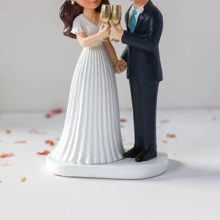 Figura Novios Tarta Boda con Copas Doradas, Novio rubio, 19,5 cm, Adorno Tarta Pastel - Figuras tarta