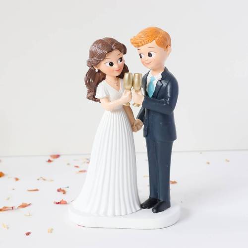 Figura Novios Tarta Boda con Copas Doradas, Novio rubio, 19,5 cm, Adorno Tarta Pastel - Figuras tarta
