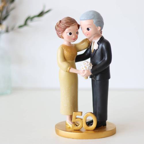 Figura de Novios 50 Años de Casados, Decoración Tarta Aniversario Bodas de Oro 21cm - Figuras tarta